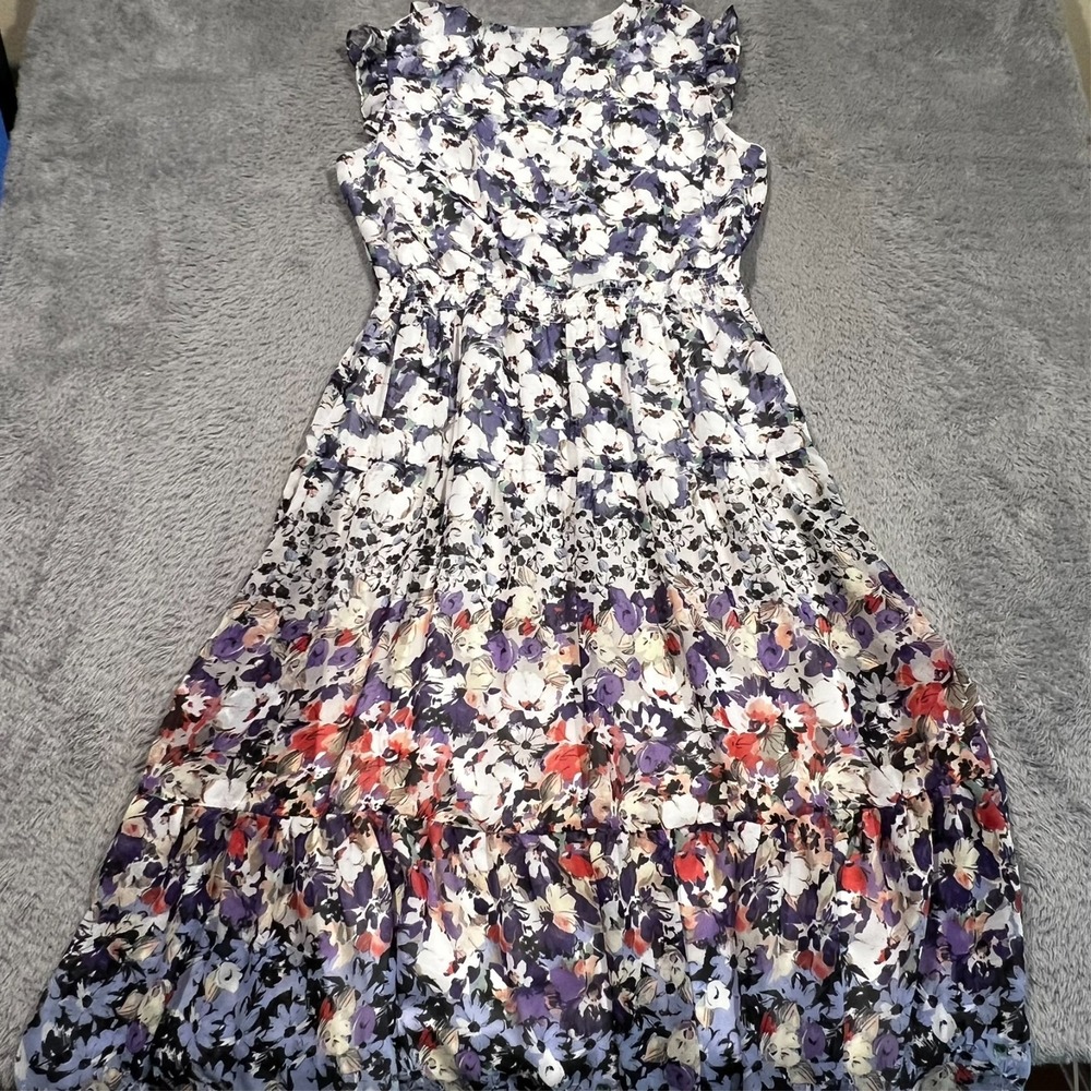 Danny & Nicole Maxi Dress Floral Colorful Ruffle Sleeve‎ Flowy Garden Size 12 - Picture 12 of 15